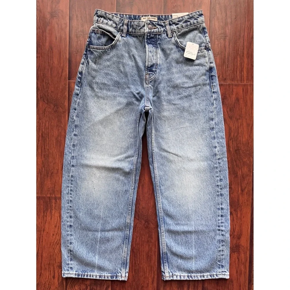 NWT Free People We The Free Deep Trance Dropped Boyfriend Jeans 26 Barrel Denim